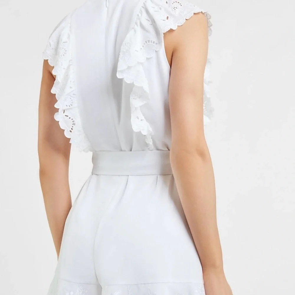 White Embroidered Lace Ruffle Romper - Picture 4 of 7